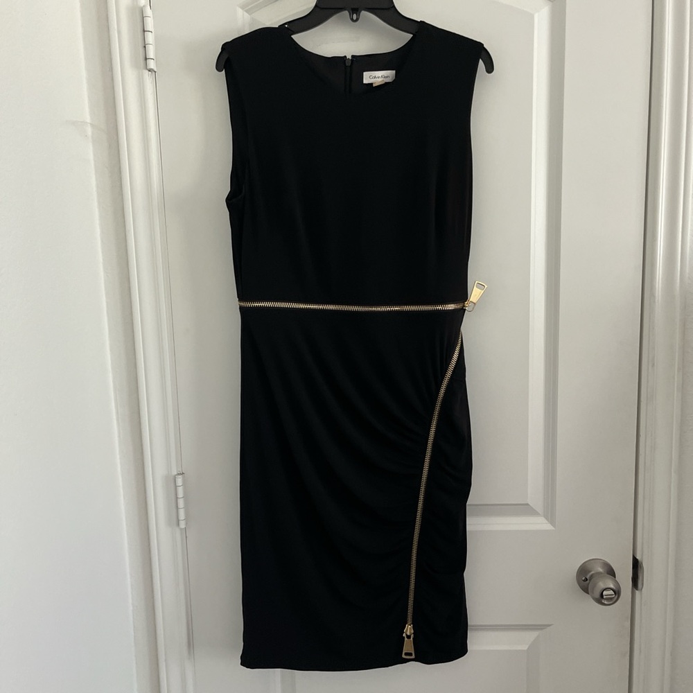 Calvin Klein Black and Gold Sleeveless Sheath Mini Dress